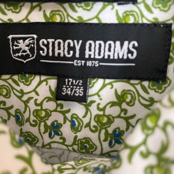 Stacy Adams Mens 17.5 Regular Fit Long Sleeve Button Down Shirt Green 34/35 - Picture 9 of 11